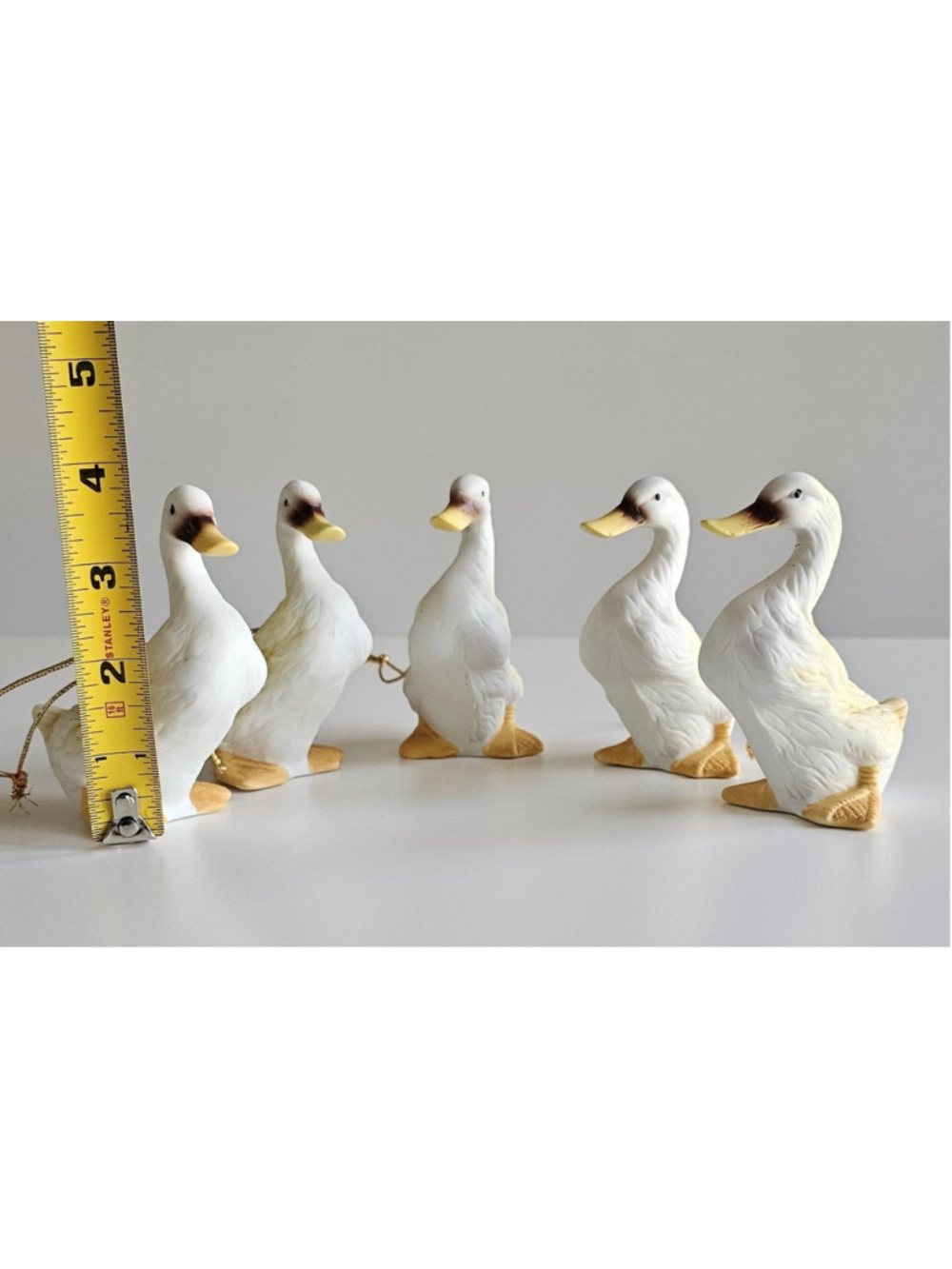 Vintage Set of 5 Bisque Porcelain White Duck Ornaments - Farmhouse Decor - Picture 2 of 12